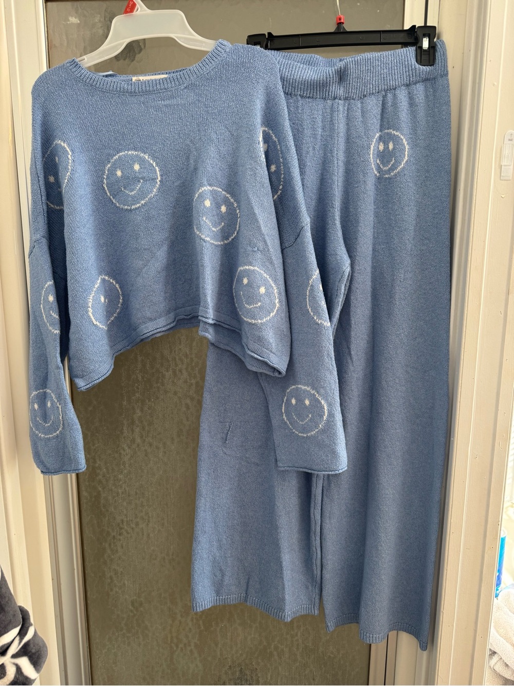 moon & madison Light Blue Smiley Face Knit Pajama Set